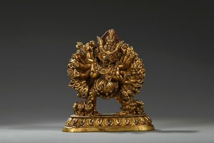 An Exquisite Gilt Bronze Statue of Yamantaka