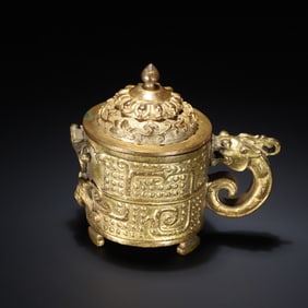An Exquisite Gilt Bronze Chi-Dragon Pattern Cup Ornament