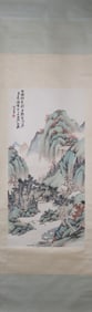 A Chinese Vertical Scroll Ink Painting of Landscape on Paper