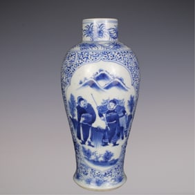 An Exquisite Blue and White Lotus Pattern Character and Story Pattern Vase