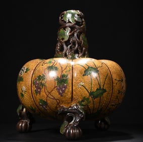 An Exquisite Cloisonne Flower Pattern Pumpkin-Shaped Tripod Censer