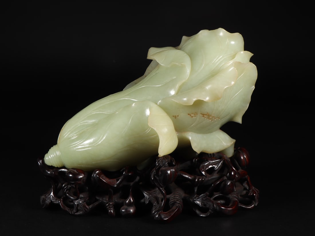 An Exquisite White Jade Chinese cabbage Ornament: An Exquisite White Jade Chinese cabbage Ornament Qing Dynasty, China Size:8.3inx4.4inx4.5in Weight:2444g白玉白菜（百财） 中国清代