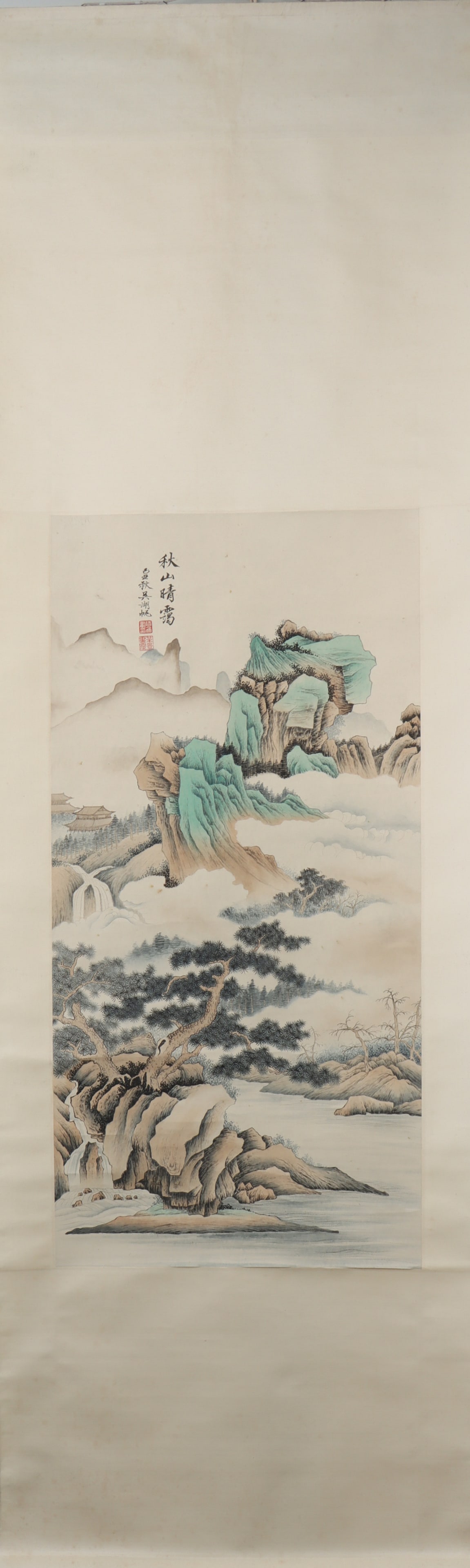 A Chinese Vertical Scroll Ink Painting of Landscape on Paper (1 of 5)