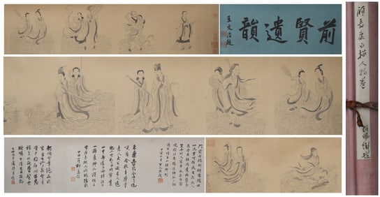 A Chinese Vertical Scroll Ink Painting of Character and Story on Silk