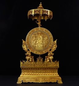 An Exquisite Gilt Bronze Buddha Statue Pattern Eight Treasures Pattern Screen