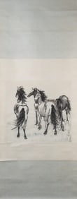 A Chinese Vertical Scroll Ink Painting of Horse on Paper