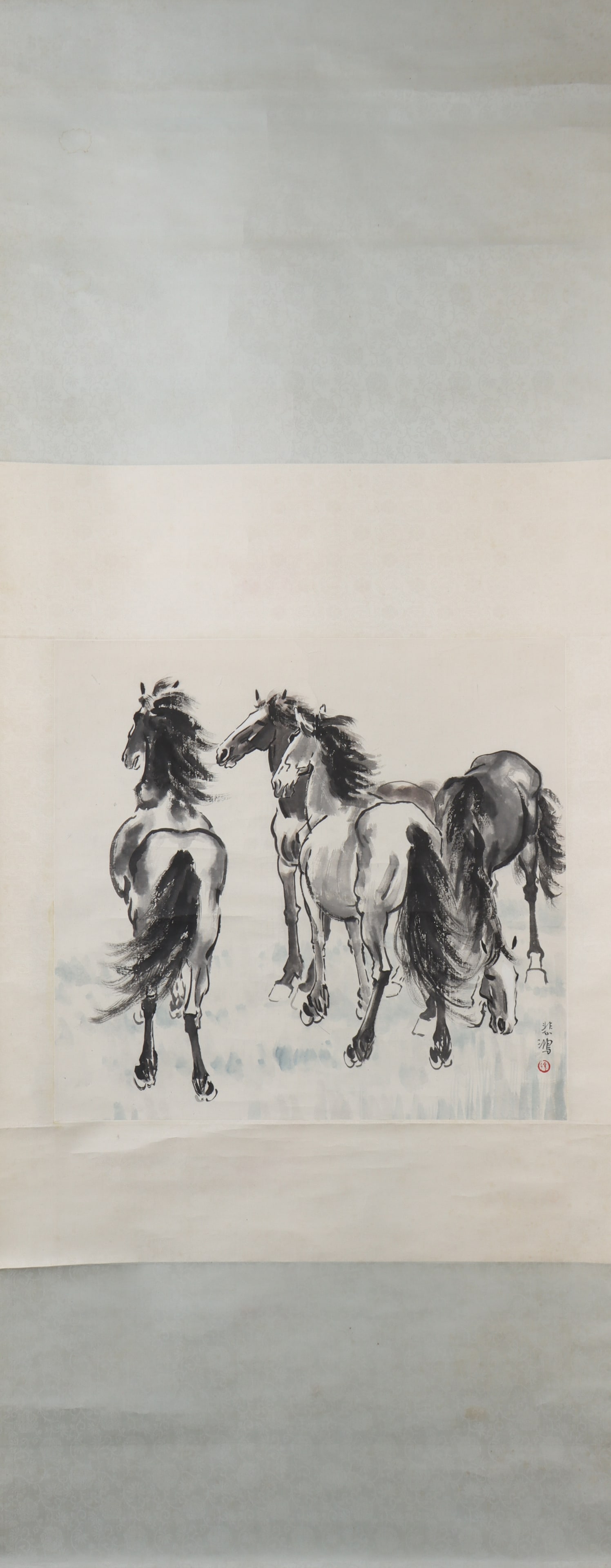 A Chinese Vertical Scroll Ink Painting of Horse on Paper (1 of 4)