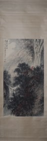 A Chinese Vertical Scroll Ink Painting of Landscape on Paper