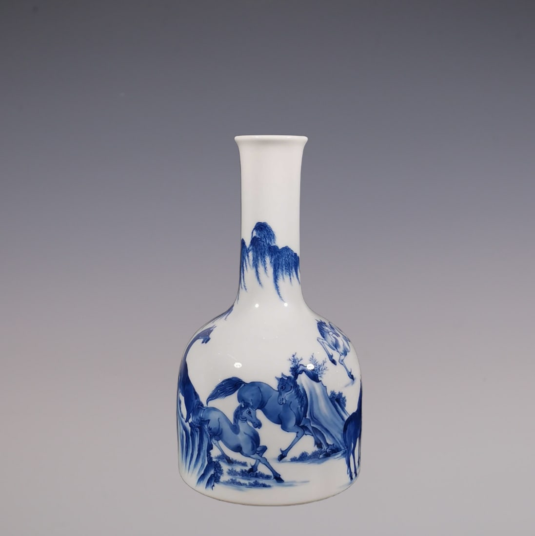 An Exquisite Blue and White Horse Pattern Vase (1 of 7)