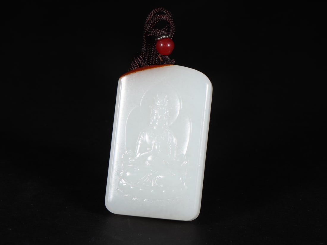 An Exquisite White Jade Statue of Bodhisattva Pattern Brand (1 of 9)