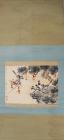 A Chinese Vertical Scroll Ink Painting of Flower and Bird on Silk