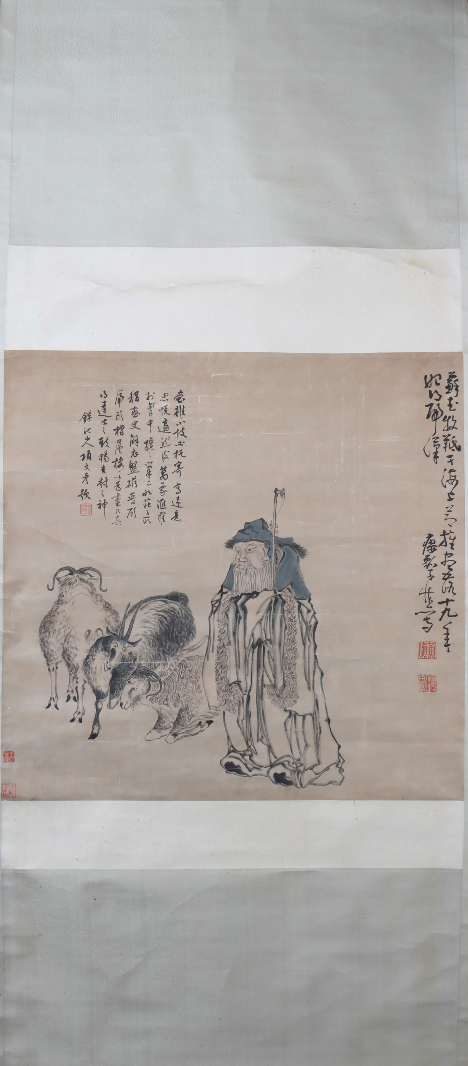 A Chinese Vertical Scroll Ink Painting of Character and Story on Paper (1 of 6)