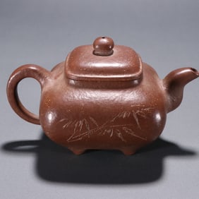 An Exquisite  Purple Sands Bamboo Pattern with poem Teapot