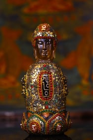 An Exquisite Crystal Inlaid Gems Statue of Sakyamuni
