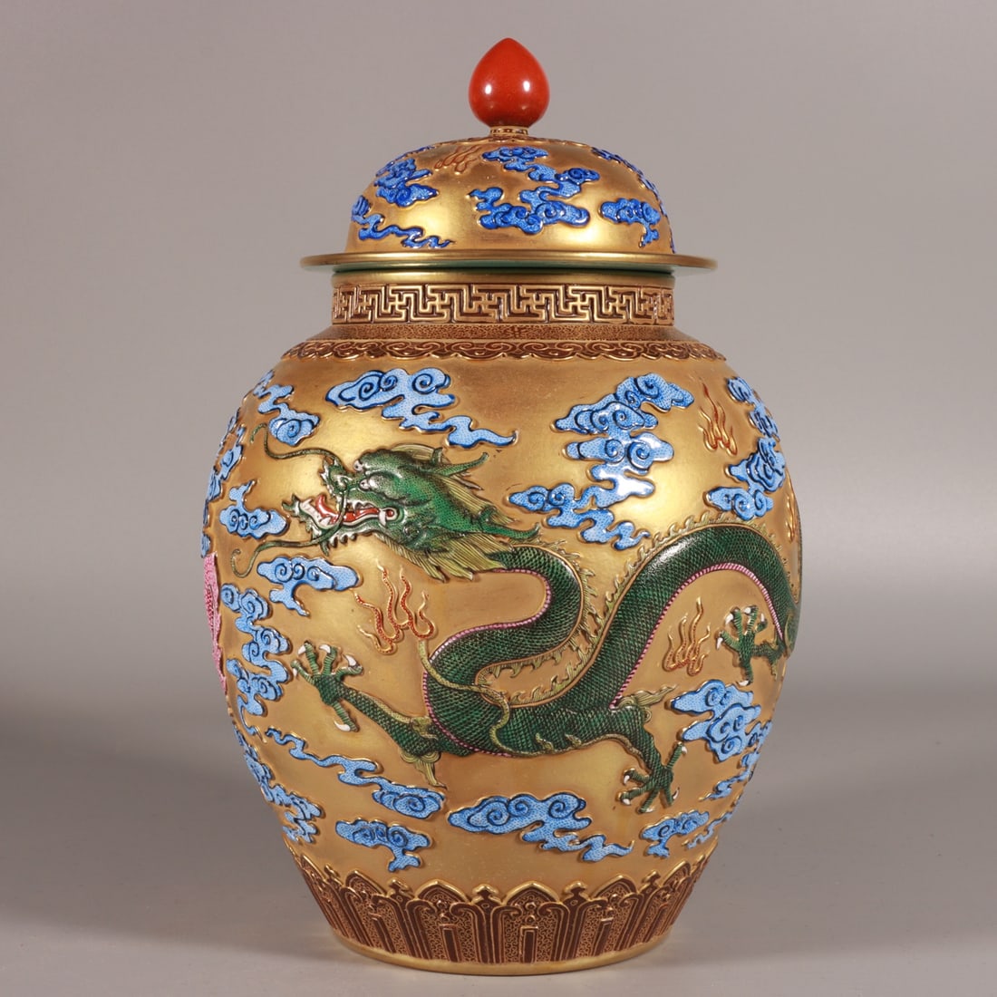 An Exquisite Enamel Dragon and Phoenix Pattern Tea Caddy (1 of 8)