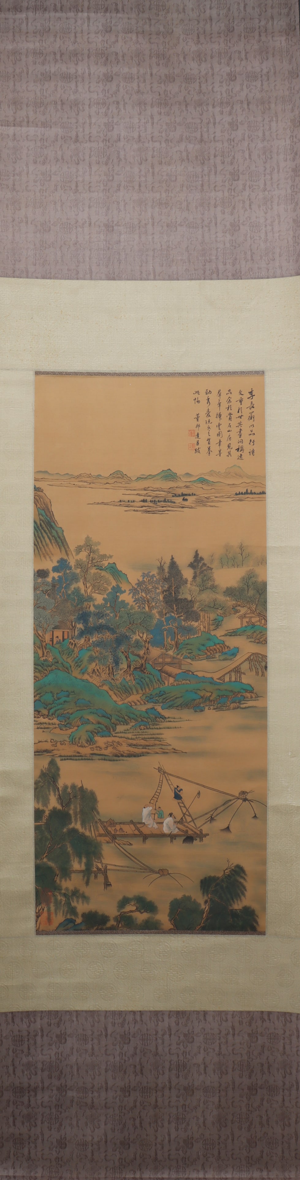 A Chinese Vertical Scroll Ink Painting of Landscape and Figure on Silk (1 of 6)