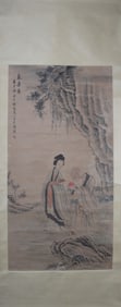 A Chinese Vertical Scroll Ink Painting of Character and Story on Paper