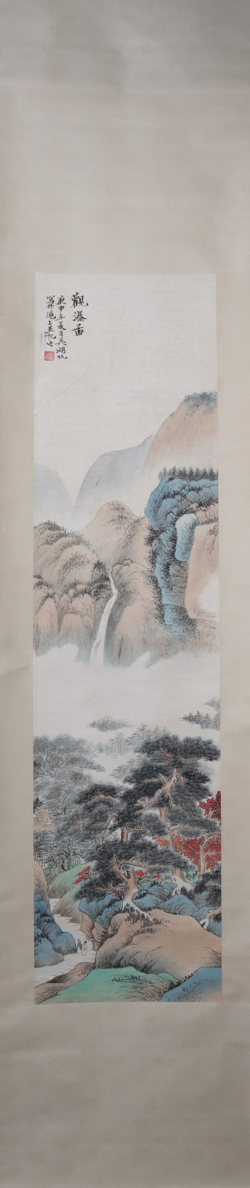 A Chinese Vertical Scroll Ink Painting of Landscape on Paper (1 of 5)