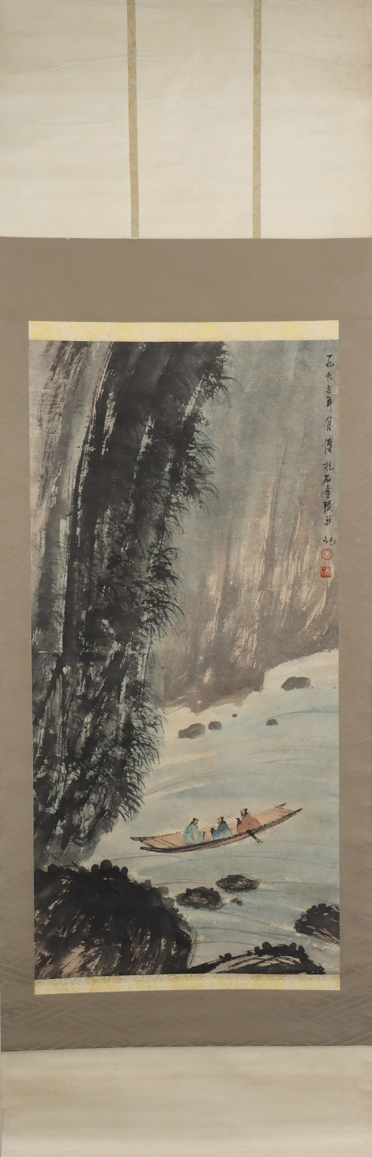 A Chinese Vertical Scroll Ink Painting of Landscape and Figure on Paper (1 of 7)