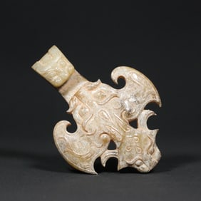 An Exquisite White Jade Dragon and Phoenix Pattern Bats-Shaped Hook