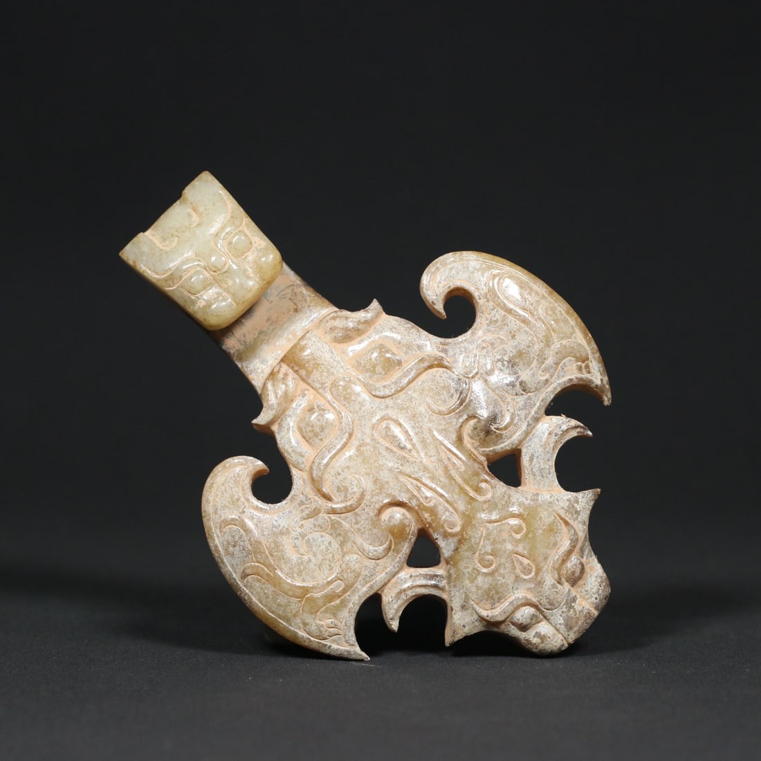 An Exquisite White Jade Dragon and Phoenix Pattern Bats-Shaped Hook (1 of 9)