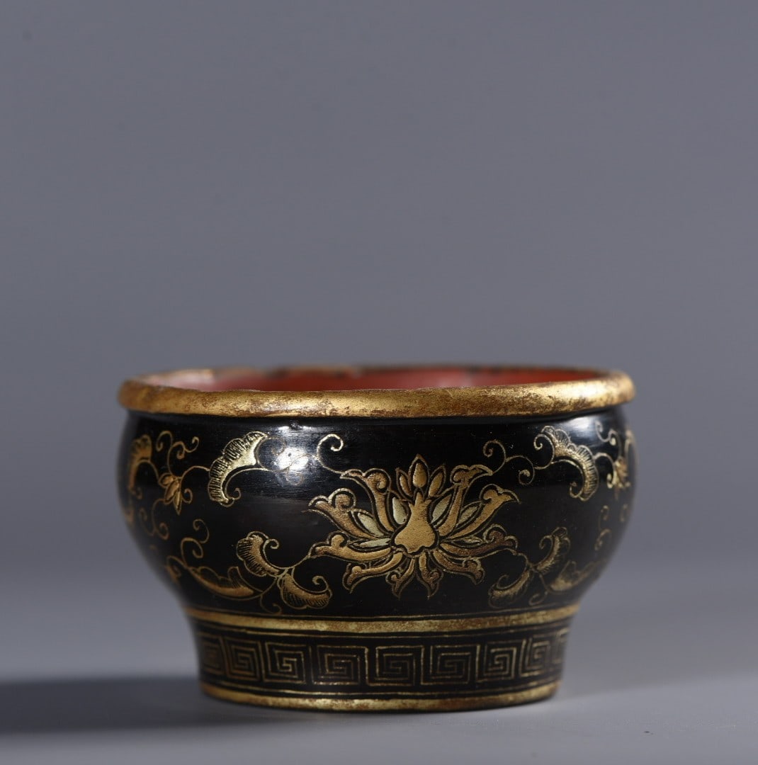 An Exquisite Black Lacquer Painted Gold Lotus Pattern Cup (1 of 6)