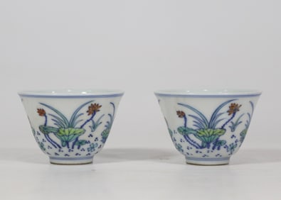 A Pair of Exquisite Doucai Flower Pattern Cup