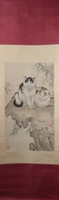 A Chinese Vertical Scroll Ink Painting of Cat on Paper