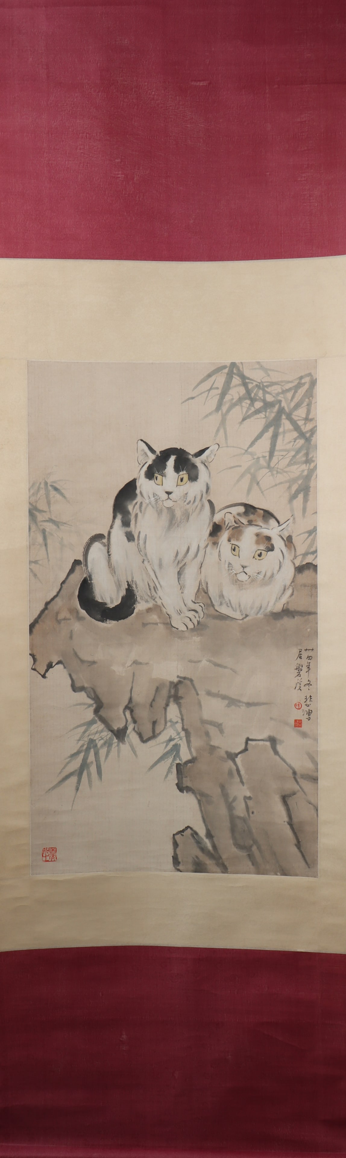 A Chinese Vertical Scroll Ink Painting of Cat on Paper (1 of 5)
