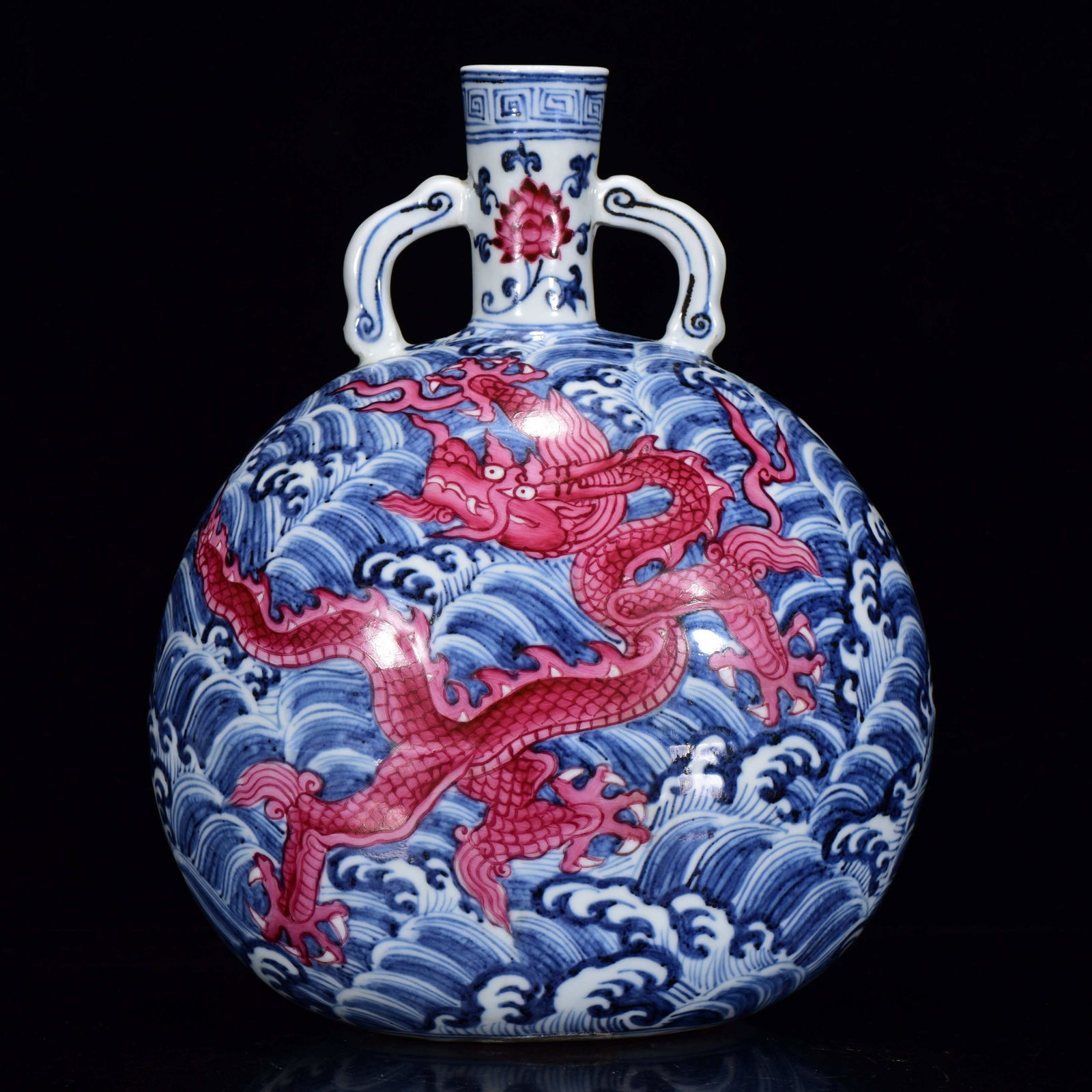 A Rare Blue and White Ruby Red-Glazed Sea Water Dragon Pattern Vase (1 of 9)