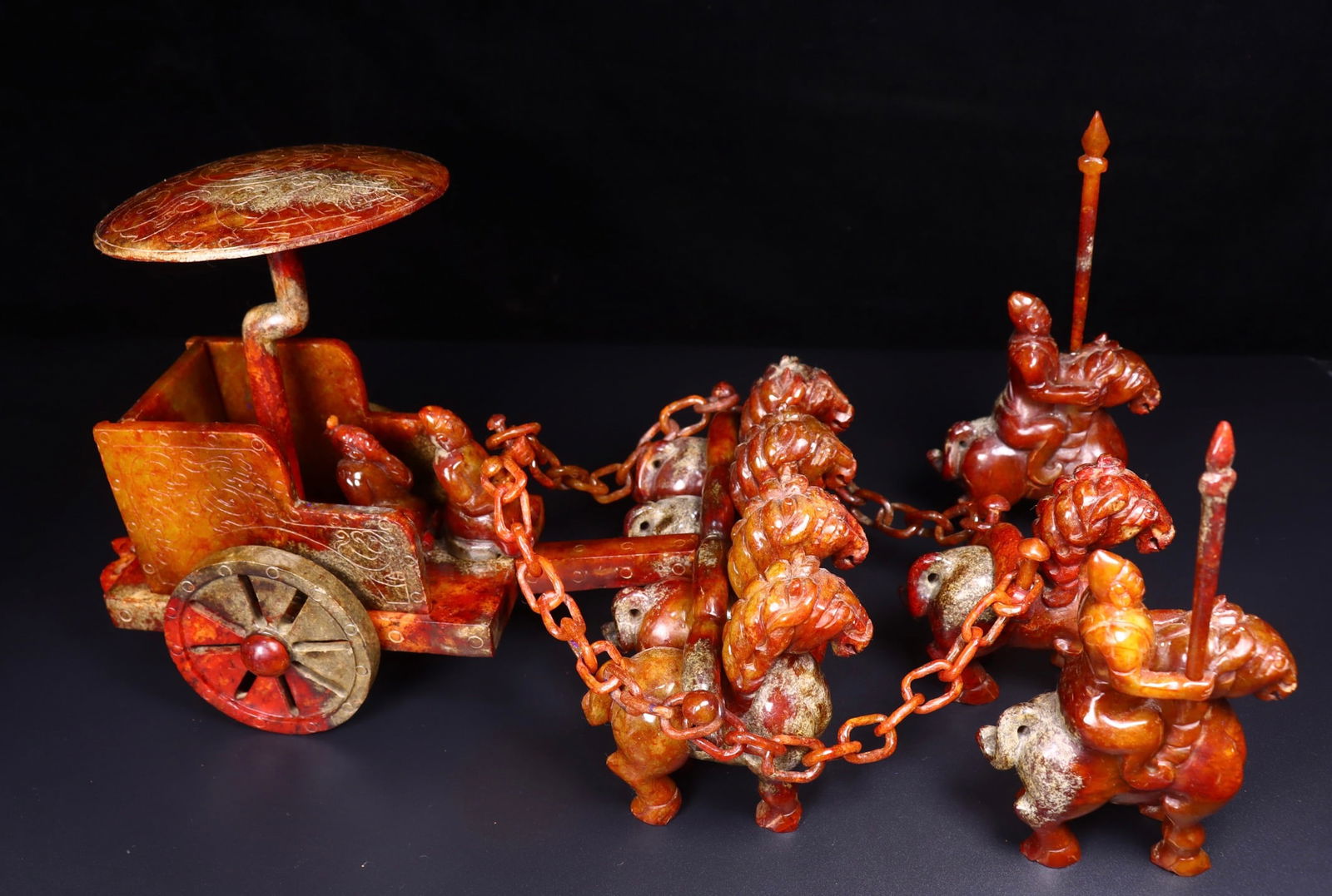 A Exquisite Hetian Jade Horse-Drawn Cart Ornament (1 of 9)