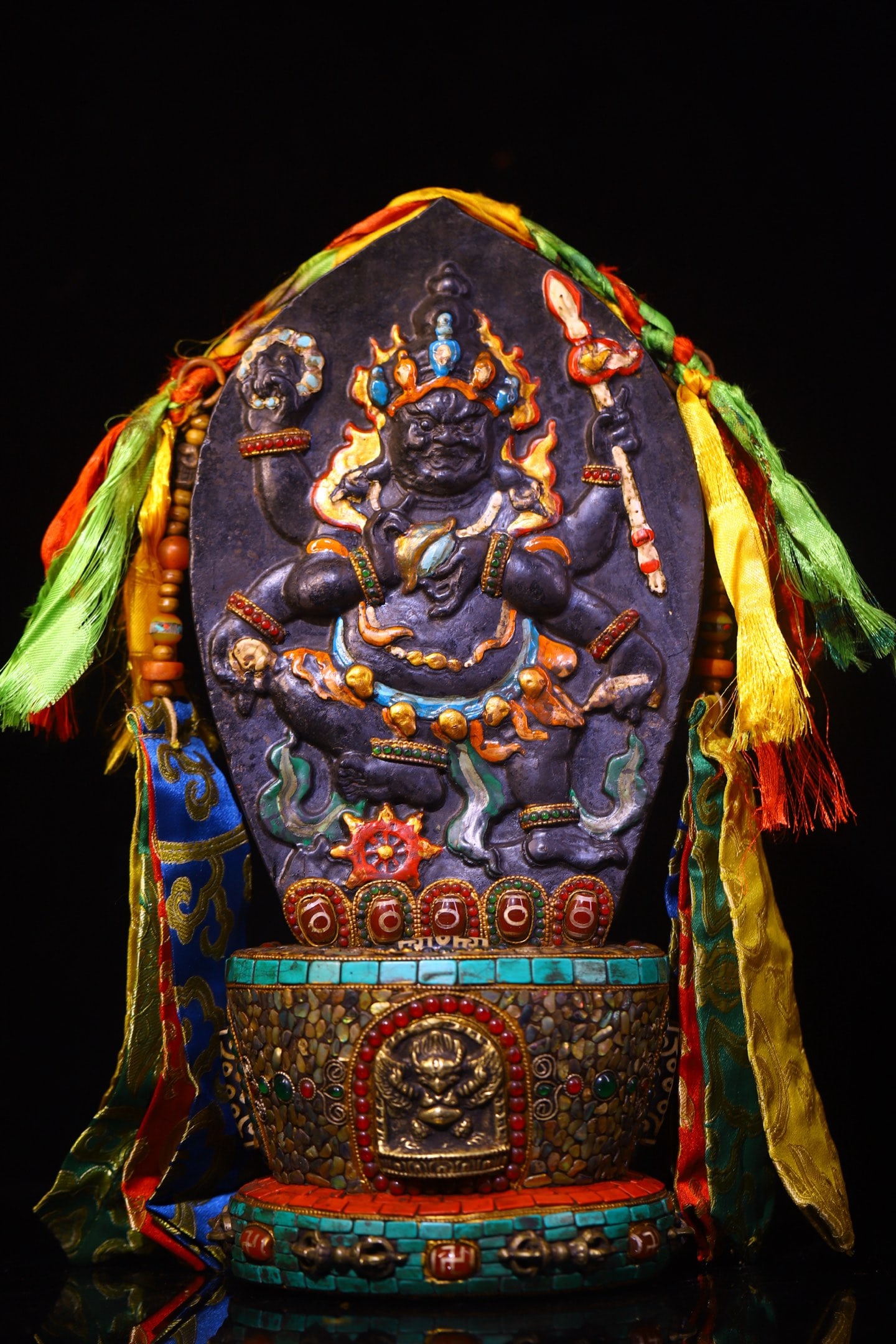 A Exquisite Meteorite Carved and Dzi Bead-Inlaid Buddha Statue Ornament (1 of 9)