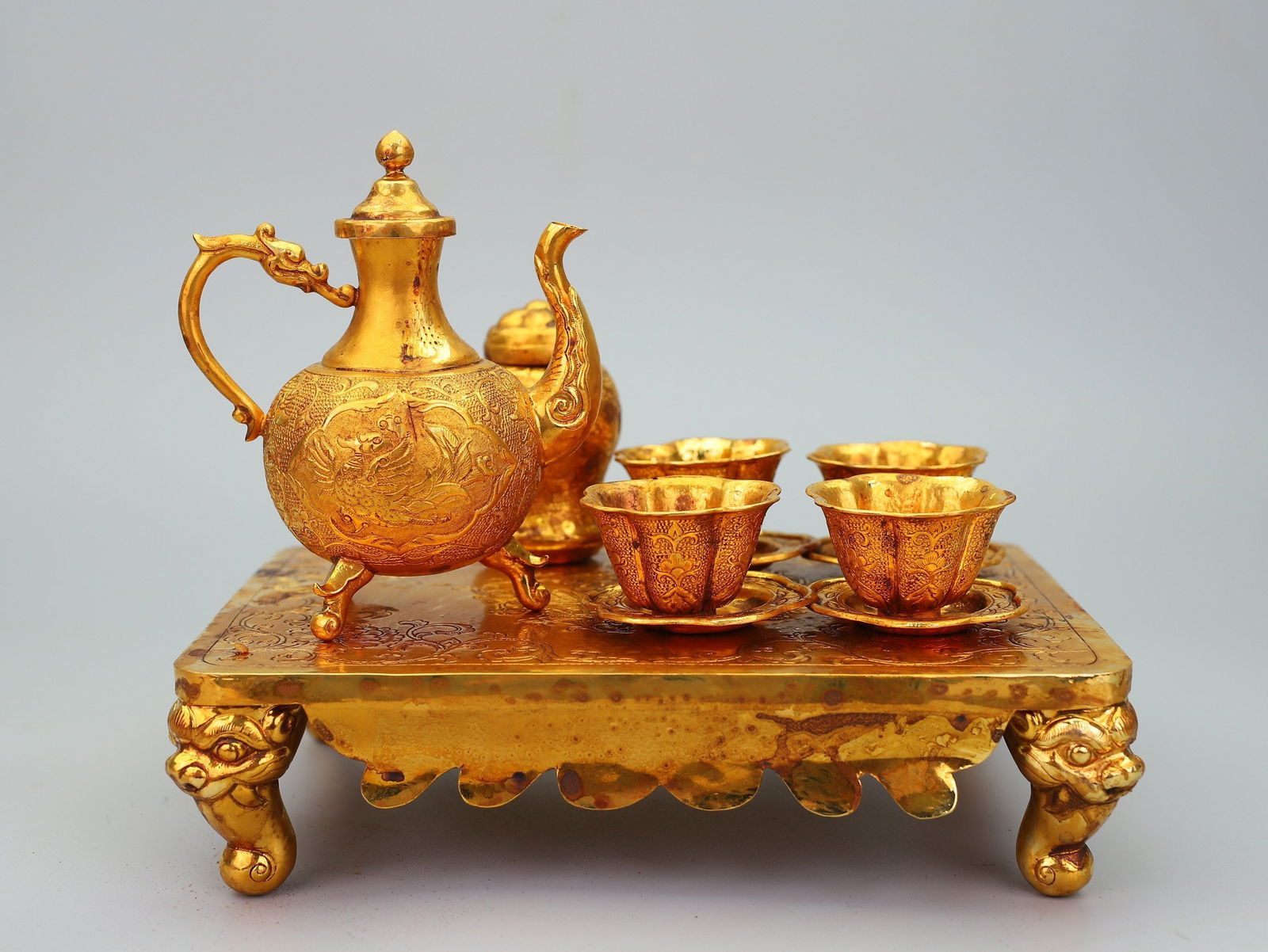 A Set of Exquisite Bronze Gilt Phoenix Pattern Tea Set (1 of 10)