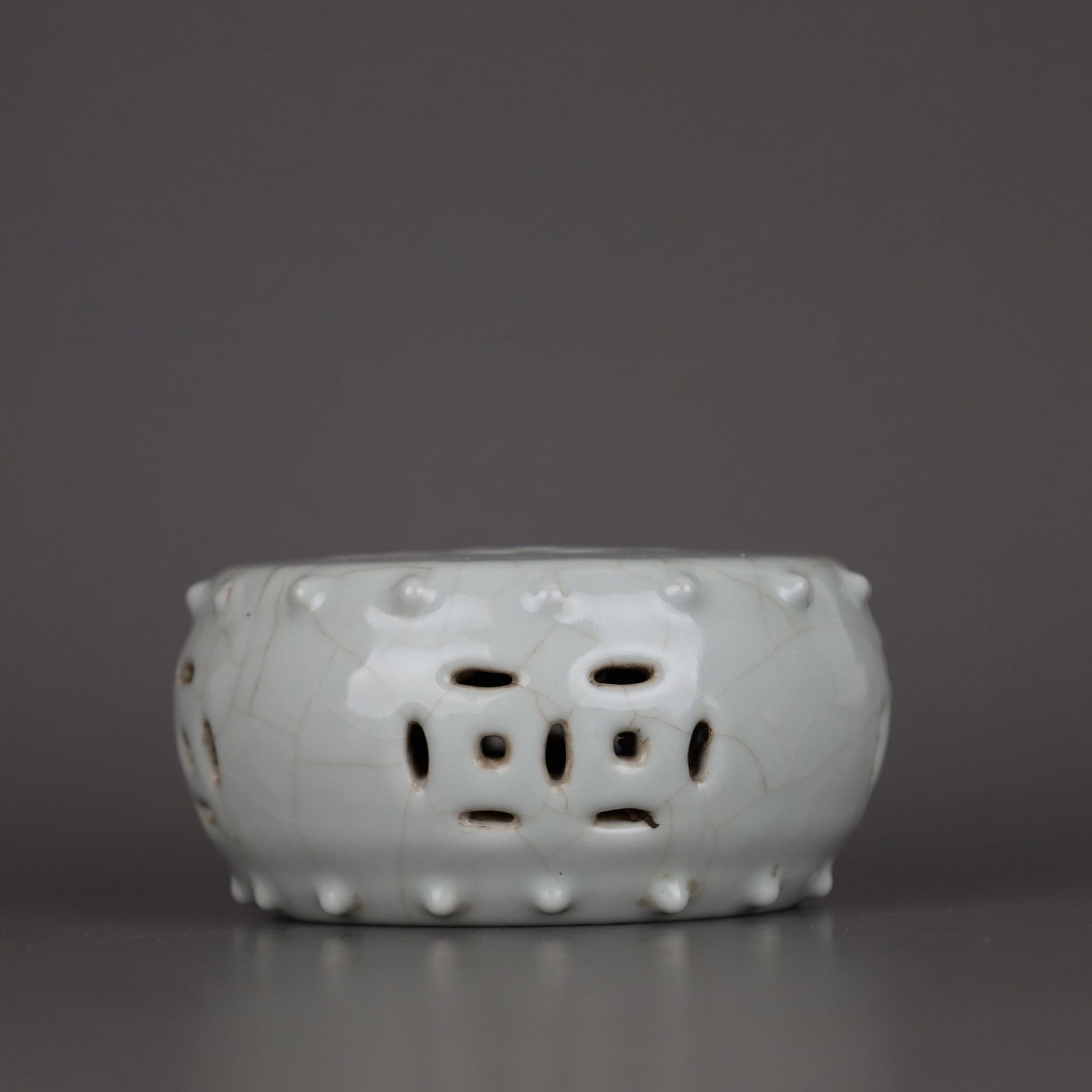 A Exquisite Guan Glaze Openwork Carved Copper Coin Pattern Ornament (1 of 9)