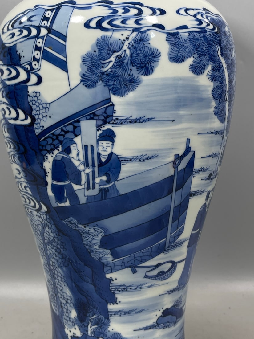 Blue and White Figures Pattern Vase - 7