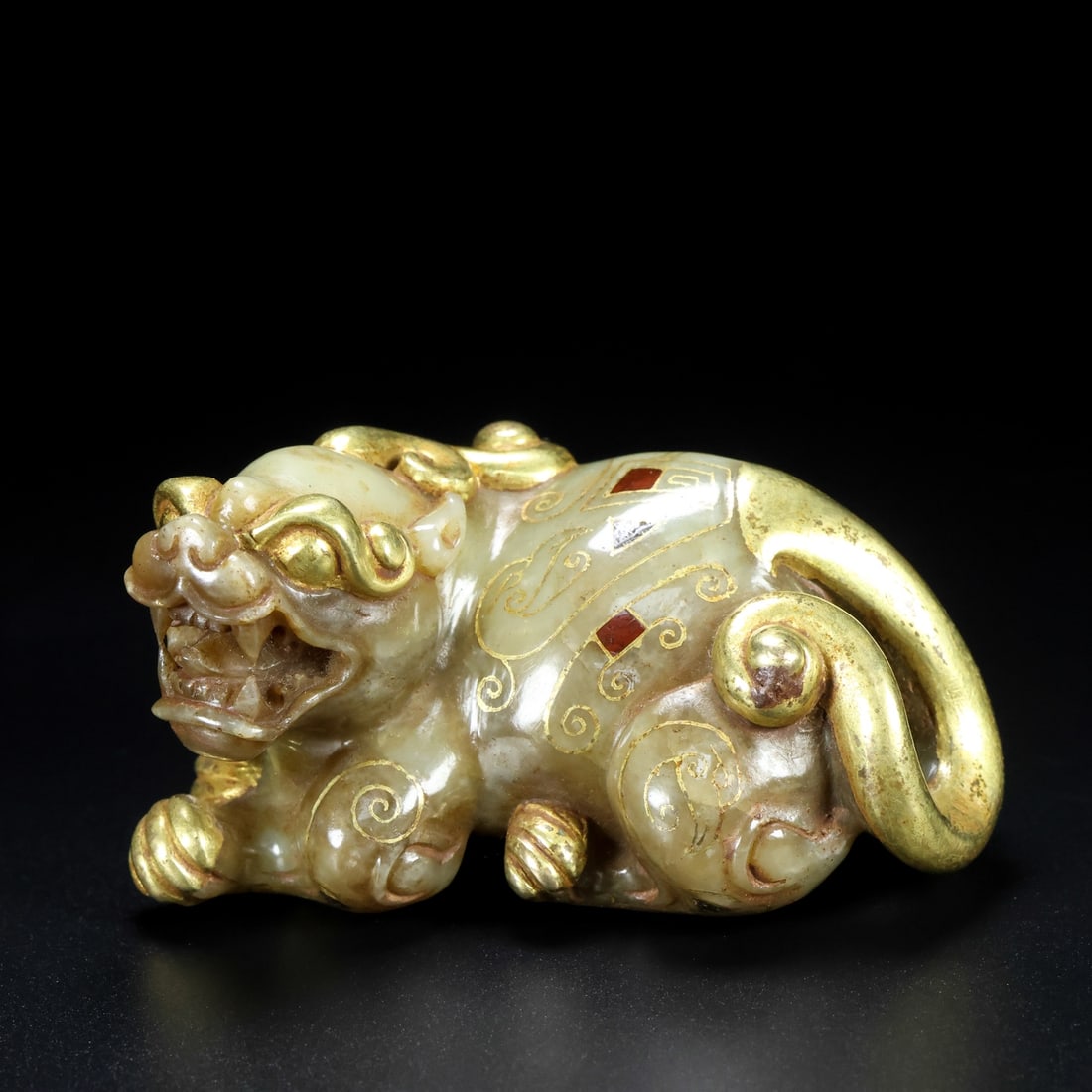 A Rare Hetian Jade Gold-Inlaid Beast (1 of 9)