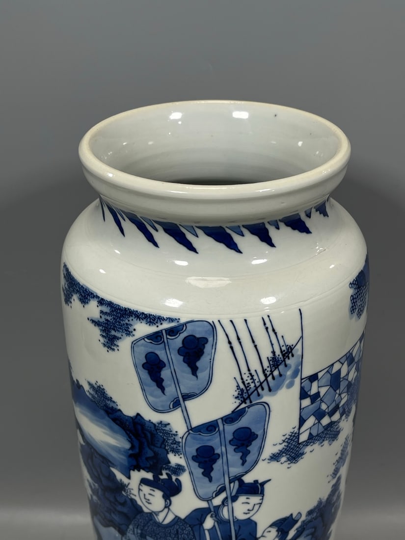 Blue and White Figures Pattern Vase - 4