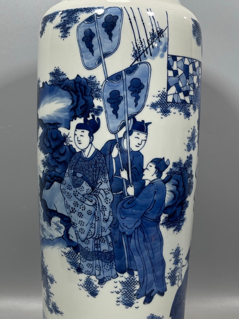 Blue and White Figures Pattern Vase - 5