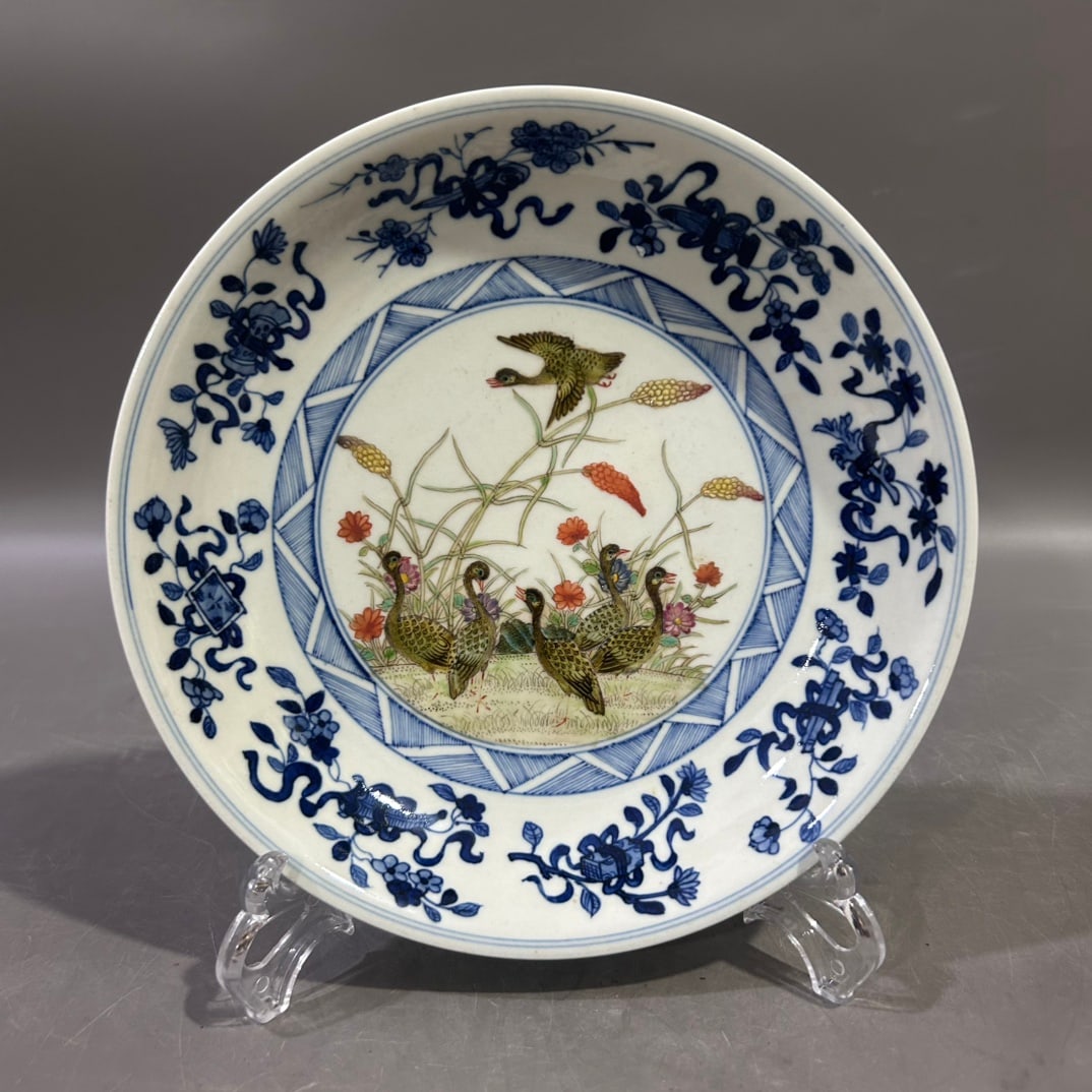 A Exquisite Blue and White Famille-Rose Flower and Bird Pattern Plate (1 of 7)