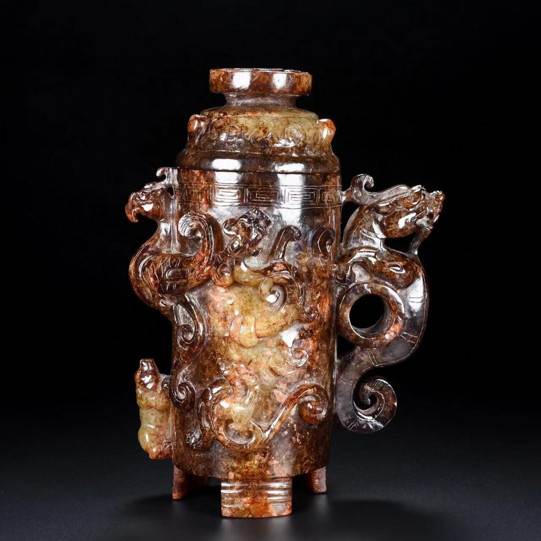 A Exquisite Hotan Jade Dragon Phoenix-Shaped Goblet (1 of 9)
