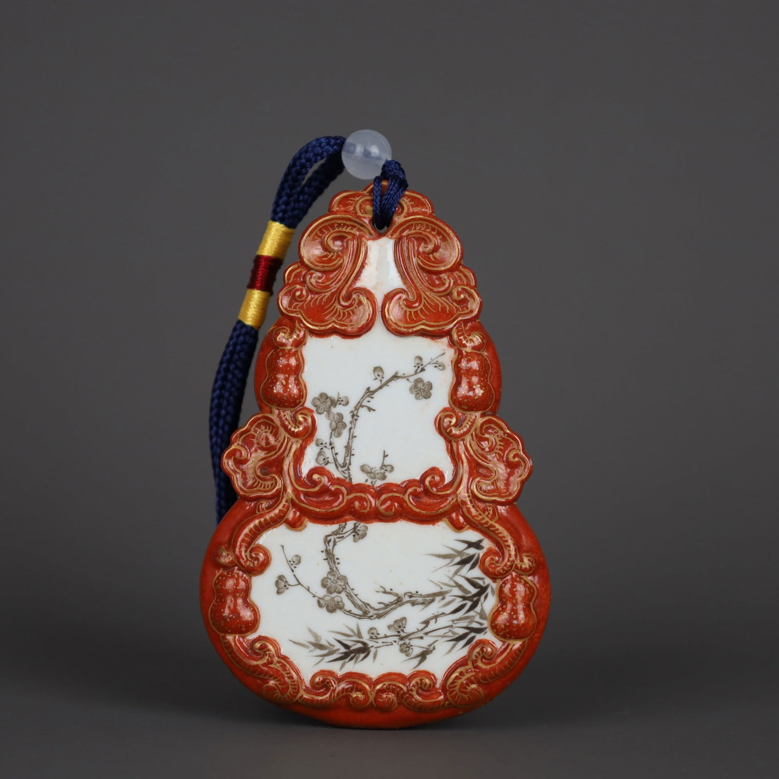 A Exquisite Iron-Red Painted Gold Ink Color Flower Pattern Plaque (1 of 9)