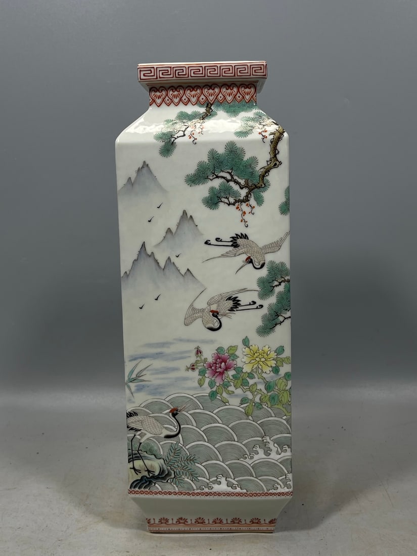 Blue and White Pine and Crane Pattern Vase - 2