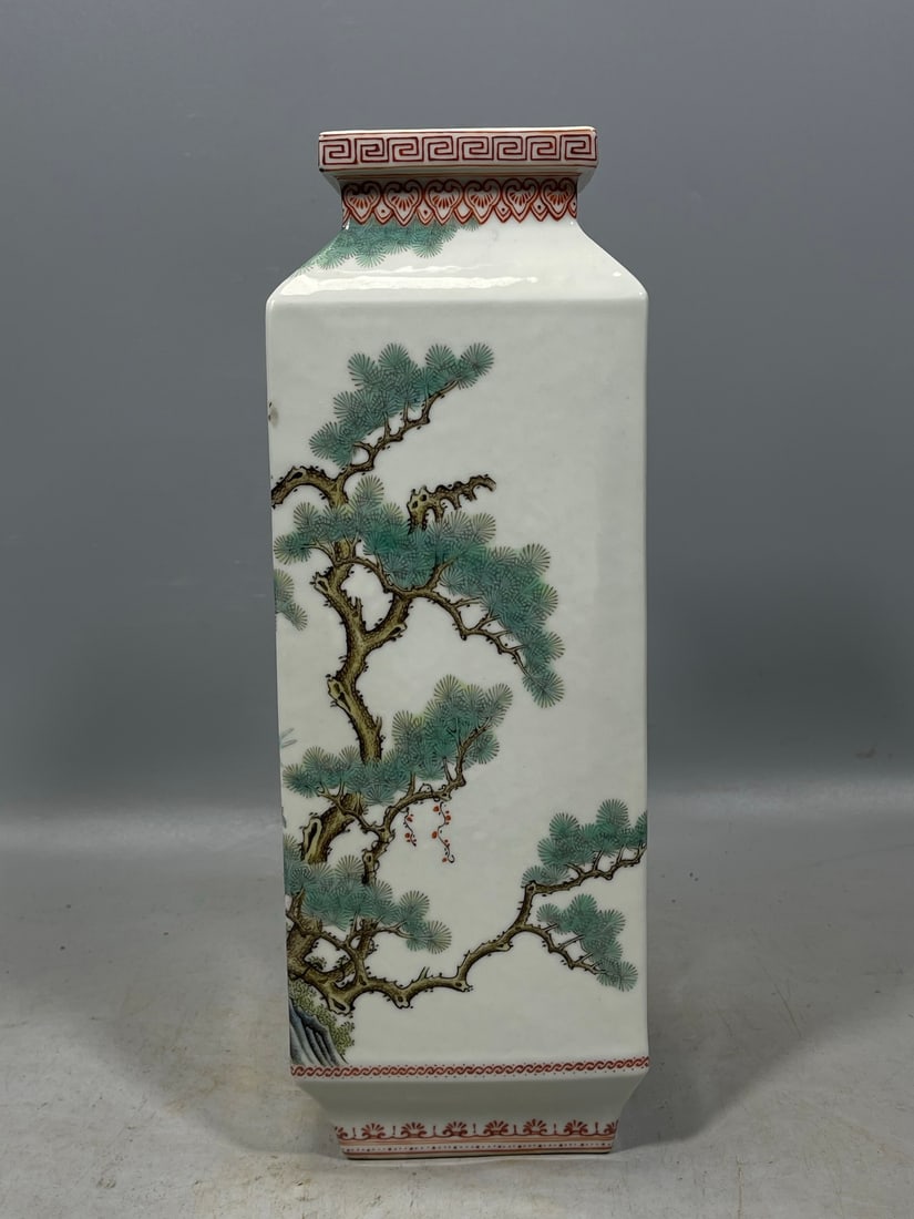 Blue and White Pine and Crane Pattern Vase - 4