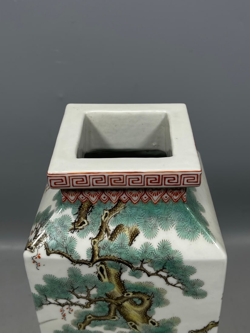 Blue and White Pine and Crane Pattern Vase - 5