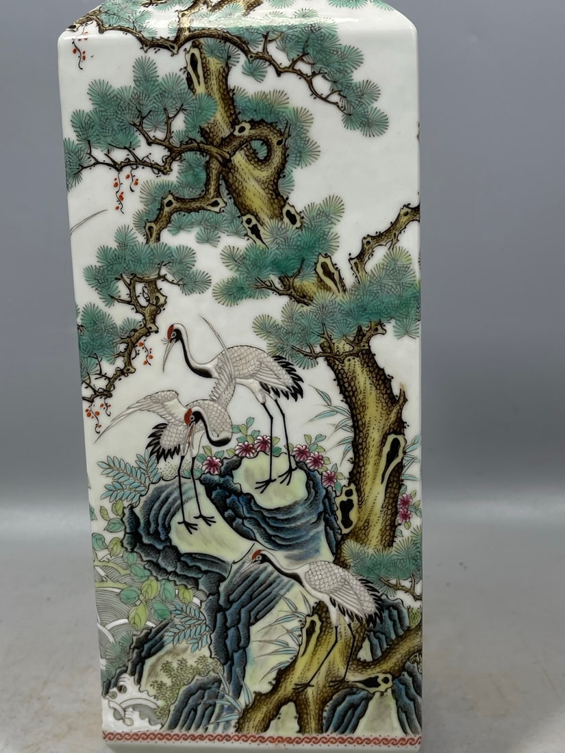 Blue and White Pine and Crane Pattern Vase - 6