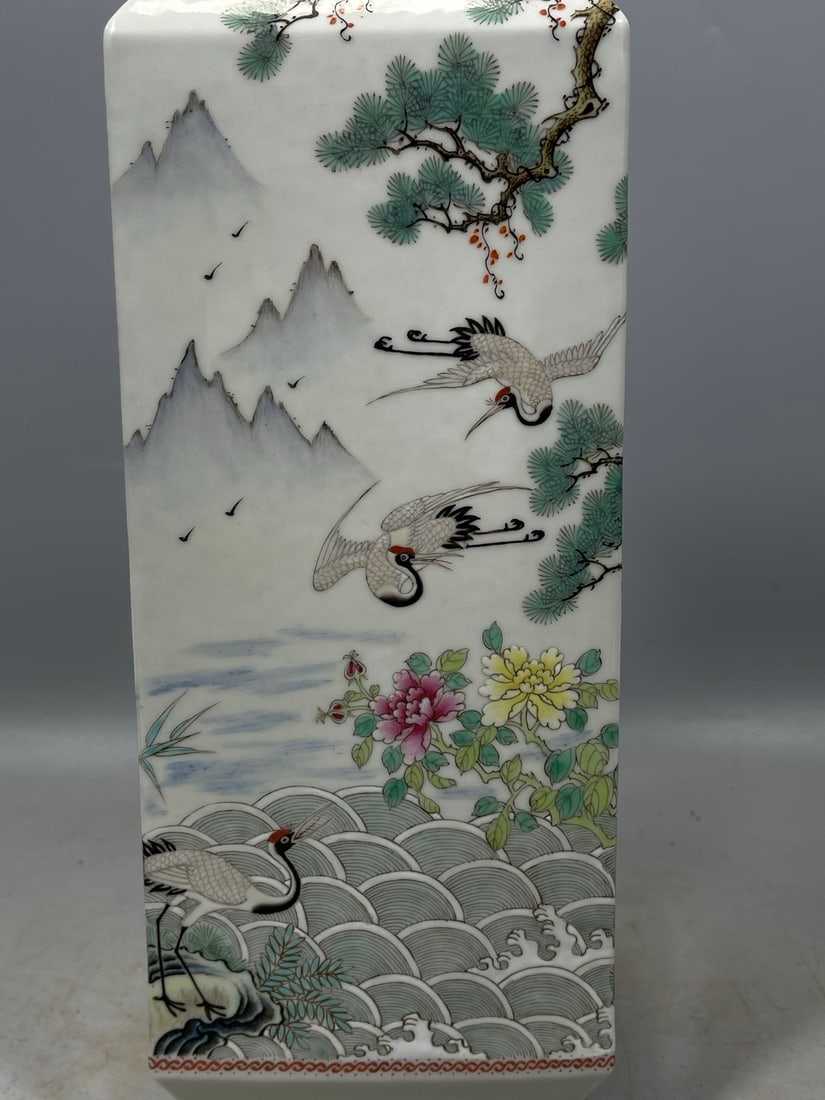 Blue and White Pine and Crane Pattern Vase - 7