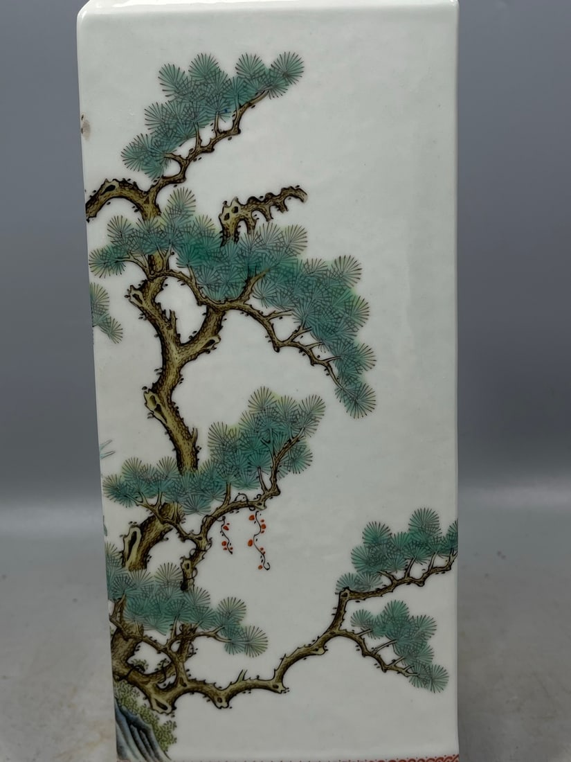 Blue and White Pine and Crane Pattern Vase - 8