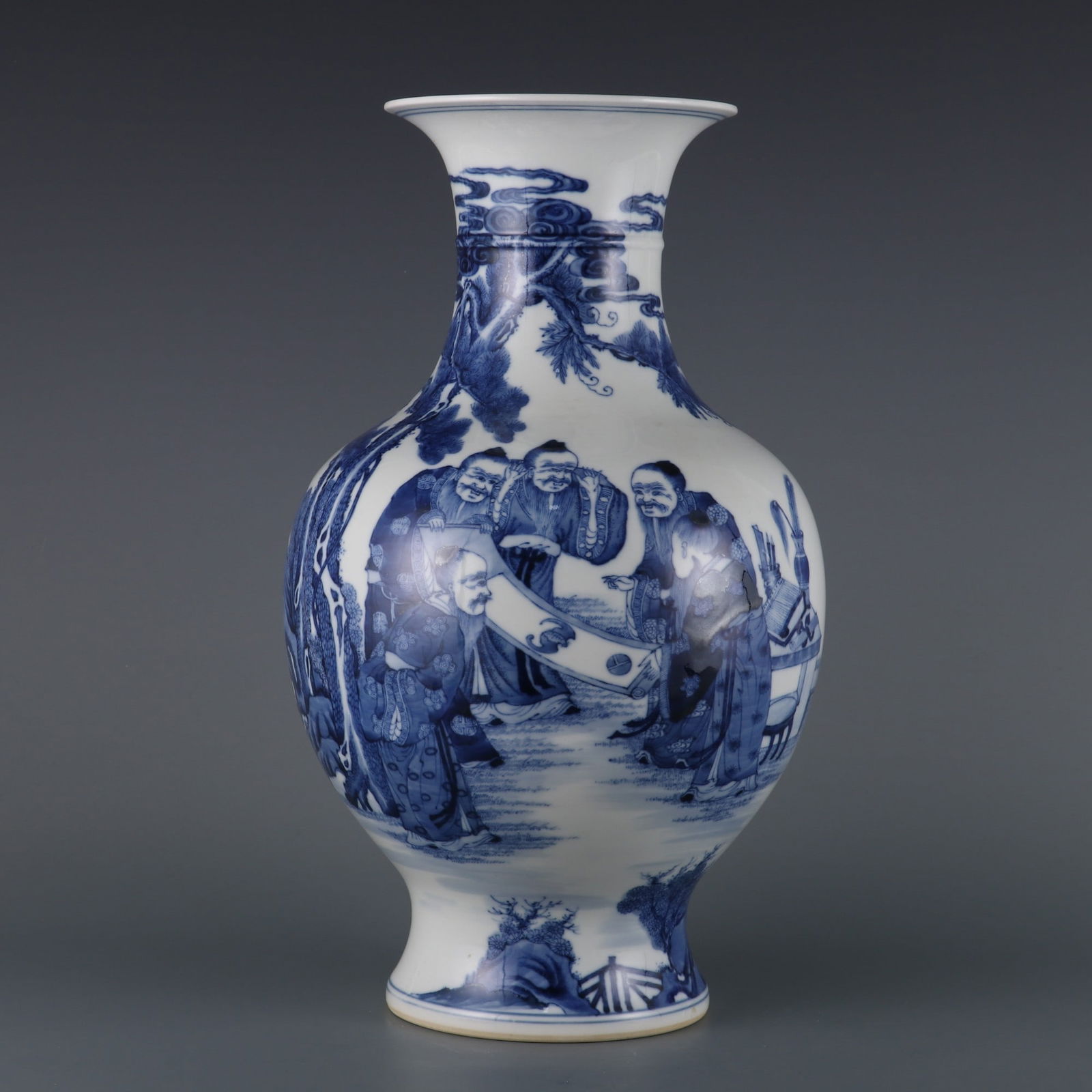 A Rare Blue and White Figure Pattern Vase: A Rare Blue and White Figure Pattern Vase,Qing Dynasty, China,Qianlong Six-character Mark,Size:14.8inx5.7in 青花人物纹瓶,中国清代,乾&#