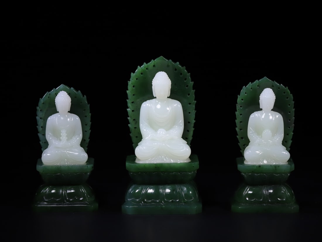 A Set of Exquisite Hetian Jade Buddha Ornament: A Set of Exquisite Hetian Jade Buddha Ornament,Qing Dynasty,China,Size:2.2inx1.3inx0.7in,2.6inx1.6inx1in,4.3inx2.3inx1.8in 