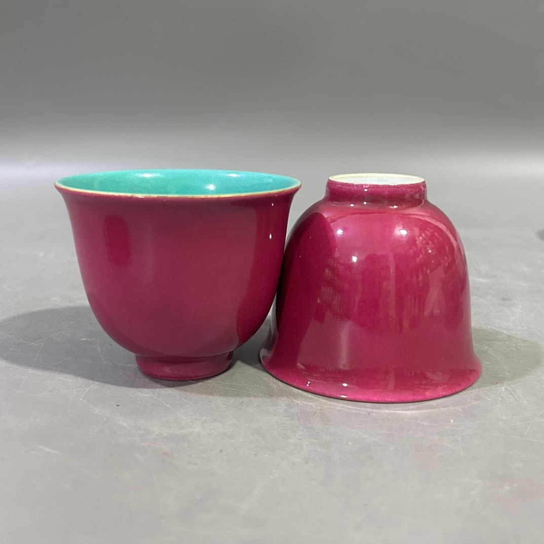 A pair of Exquisite Ruby Red-Glazed Cup: A pair of Exquisite Ruby Red-Glazed Cup,Qing Dynasty, China,Yongzheng Six-character Mark,Size:3.3inx2.7in 